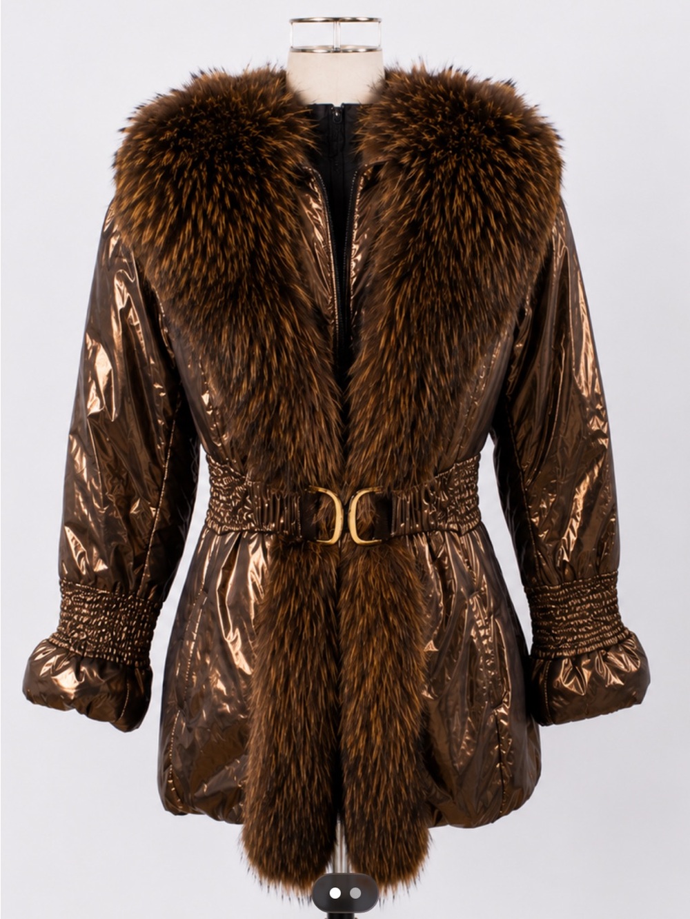 Authentic fur) vintage Ski Puffer Jacket with belt - Picture 2 of 9